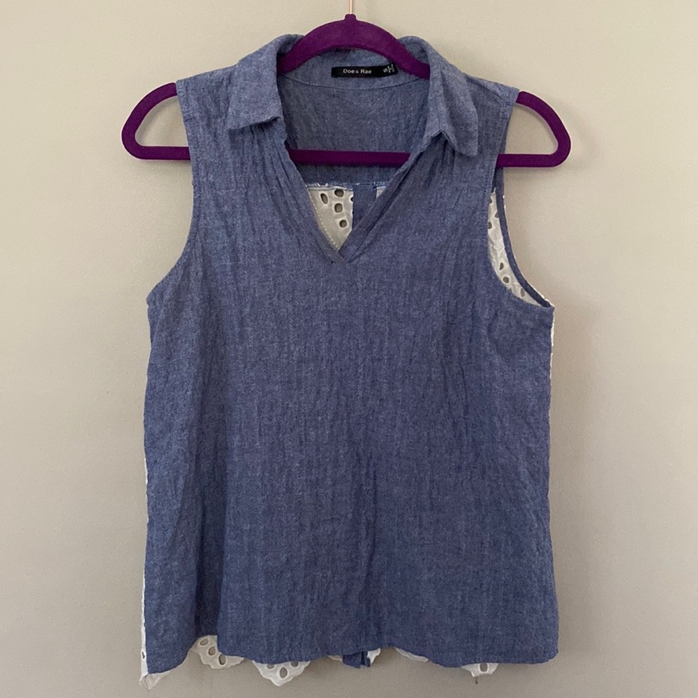 Blue Sleeveless Top with Button Down Cutout Back